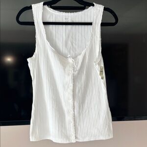 Aerie White Ribbed Button-Front Tank Top